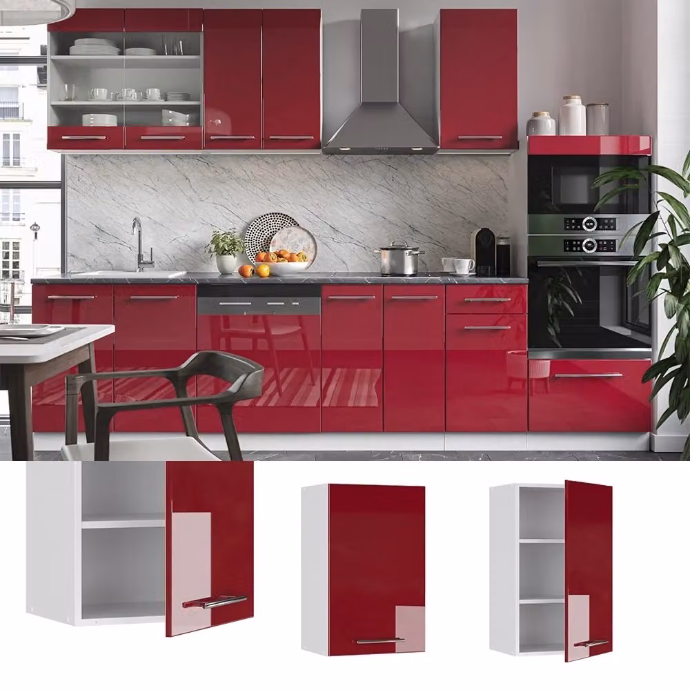 Pensile da cucina Vicco Fame-Line moderno con ante a battente, finitura lucida, colori bordeaux, bianco e grigio, L: 45 cm – 2
