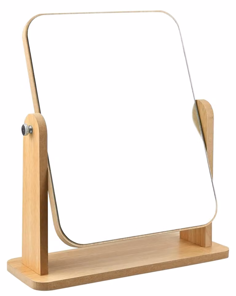 Specchio da trucco in legno, girevole a 360°, dimensioni 22x17 cm, specchio da terra