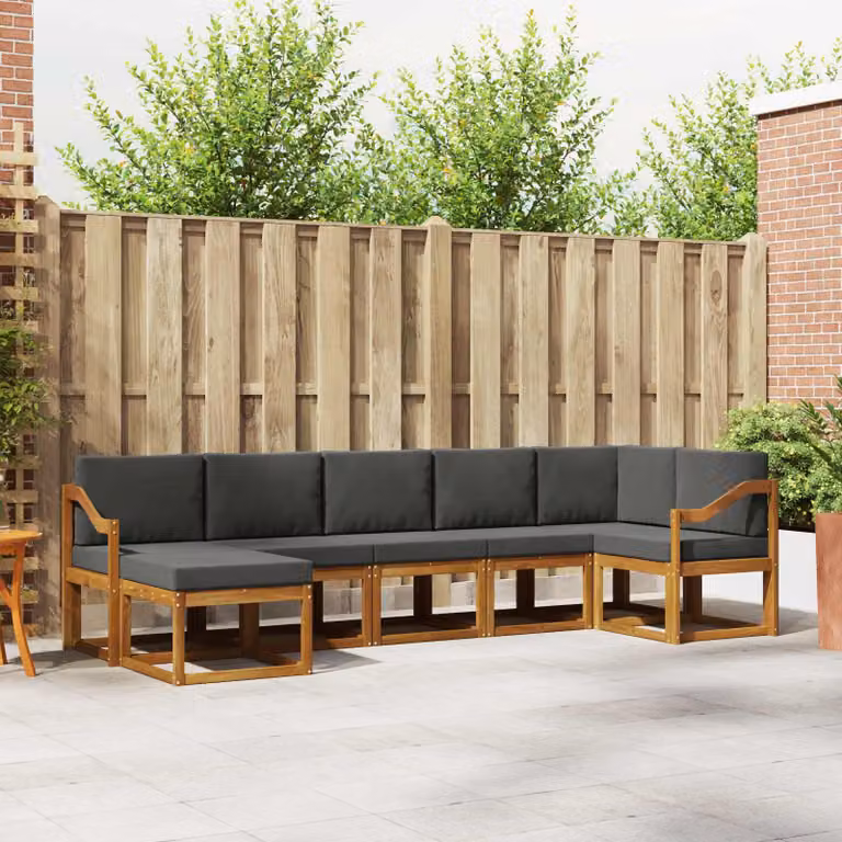 Set di divani da esterno vidaXL 7 pz in legno di acacia con cuscini, colore Antracite e Marrone