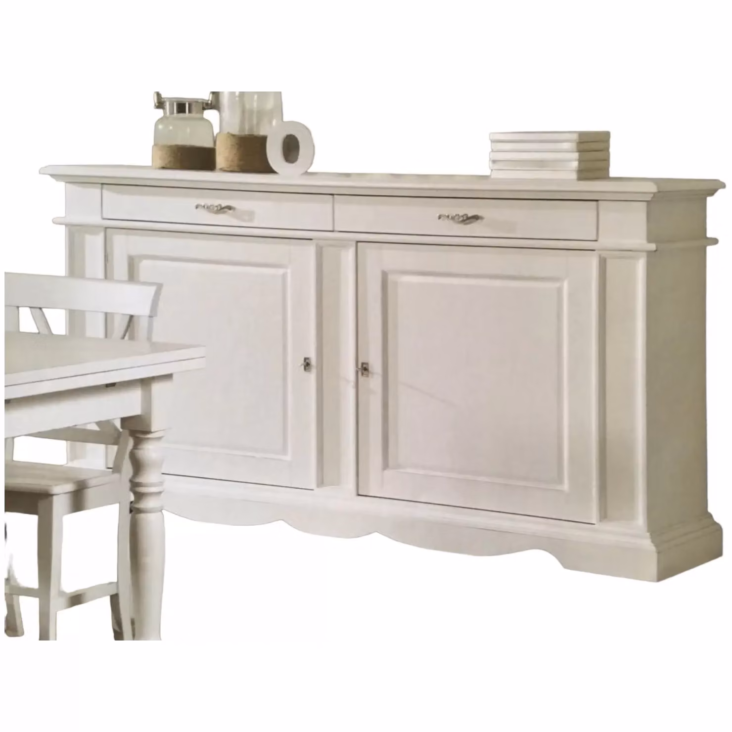 Madia credenza classica in legno con 2 porte stile shabby bianco e grigio Mobili 2G L: 210 cm, P: 55 cm, H: 115 cm – 2