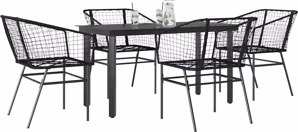 Maison Exclusive - Set Mobili da Pranzo per Giardino 5 pz Nero Polyrattan Vetro