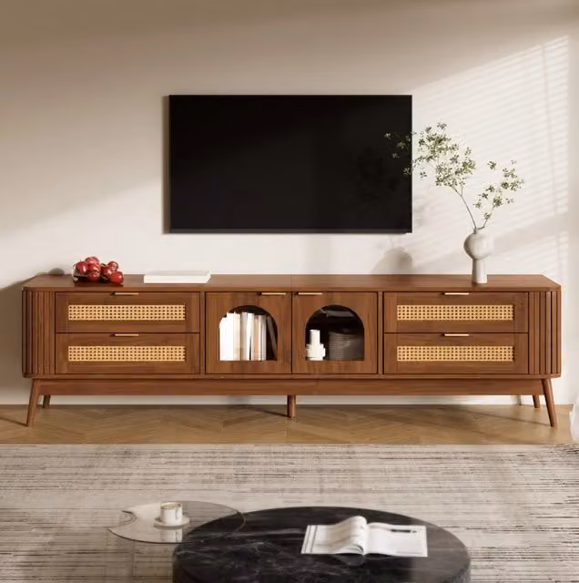Mobile TV 180x40x50 cm noce – 4 cassetti, ante in vetro, LED con app integrata