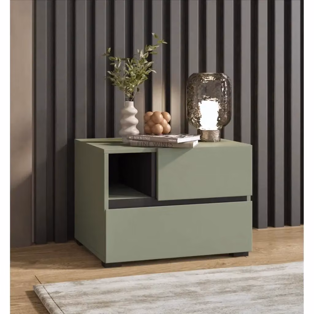 Comodino Meublorama moderno in MDF verde e nero con finitura opaca – 2