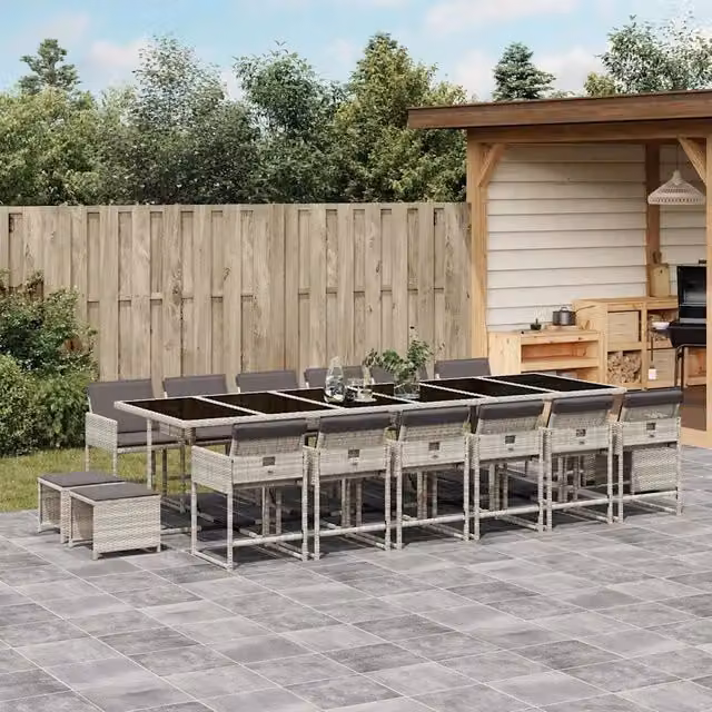 Set da Pranzo da Giardino 17pz con Cuscini Grigio in Polyrattan 3211367