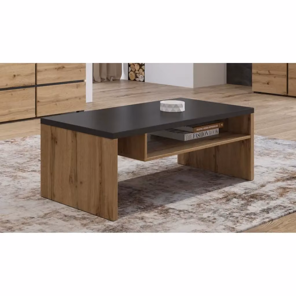 Tavolino HAVANA Meublorama in Rovere e Nero con Piano Opaco e Nicchia, L/P/H: 120 x 60 x 45 cm – 2