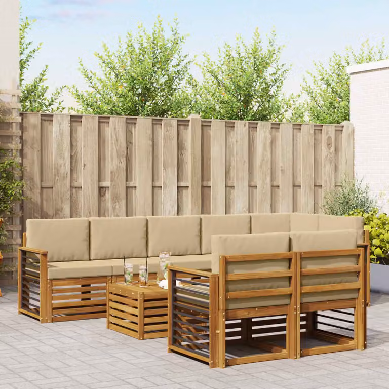 Set di divani da esterno vidaXL 9 pz in legno di acacia con cuscini beige e marrone per giardino e terrazza