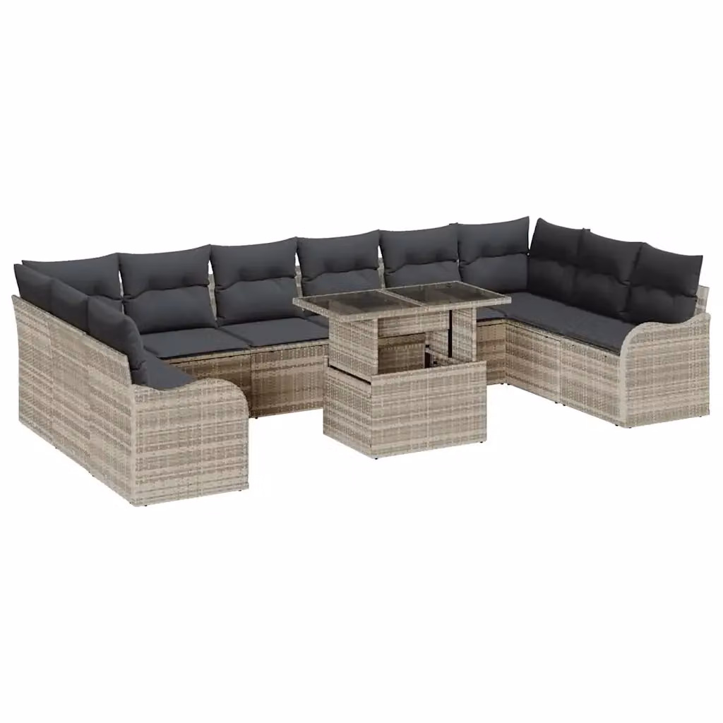 Set Divano da Giardino vidaXL 11 Pezzi con Tavolino e Cuscini Grigio, Moderno e Resistente ai Raggi UV – 2