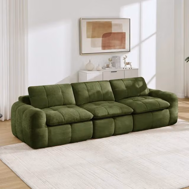 Divano modulare 3 posti 264x97x68 cm ergonomico in ciniglia verde