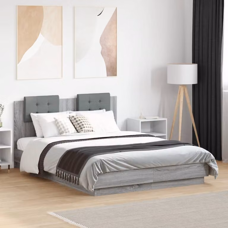 vidaXL Giroletto con Testiera in Legno Multistrato e Tessuto Grigio, L/P/H: 120 x 200 x 84 cm