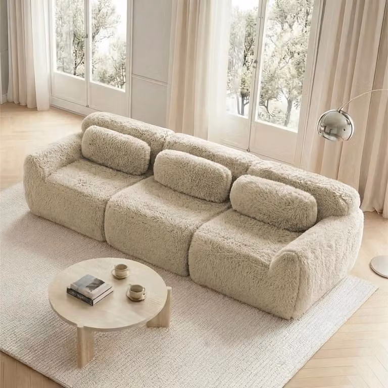 Divano modulare - Divano angolare a 3 posti - Tessuto morbido - Imbottitura in schiuma ad alta elasticità (30D) - Cuscini morbidi - Fondo antiscivolo - Design moderno - Colore: kaki chiaro