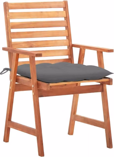 Set di 2 sedie da esterno in legno di acacia con cuscini grigi e braccioli per giardino e terrazzo