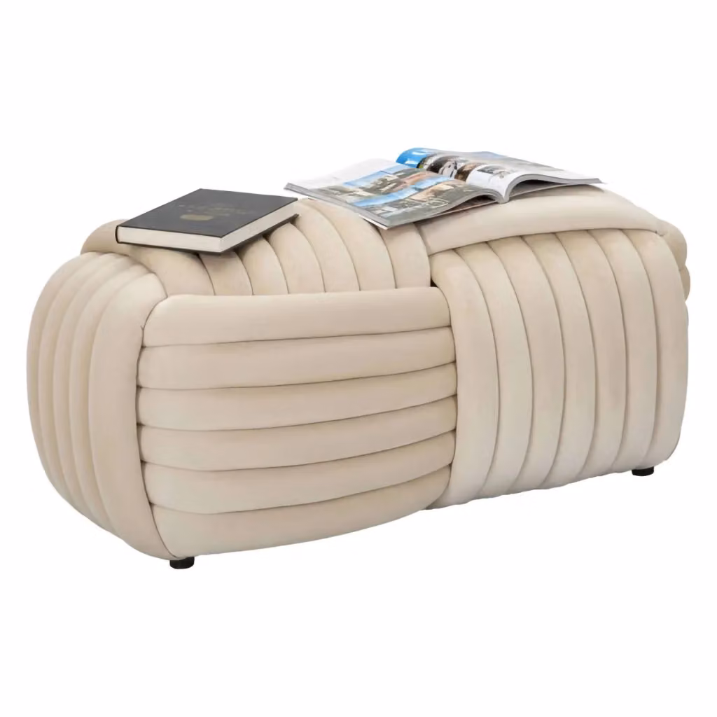 Panca Calcea DMORA, Cassapanca multifunzione in velluto beige, L 90 x P 45 x H 45 cm – 2
