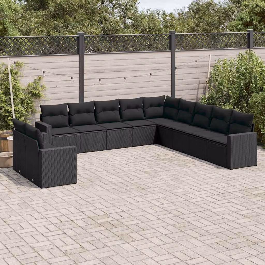 vidaXL Set Divani da Giardino 11 pz a Forma di L con Cuscini Neri e Struttura in Acciaio Verniciato a Polvere – 1