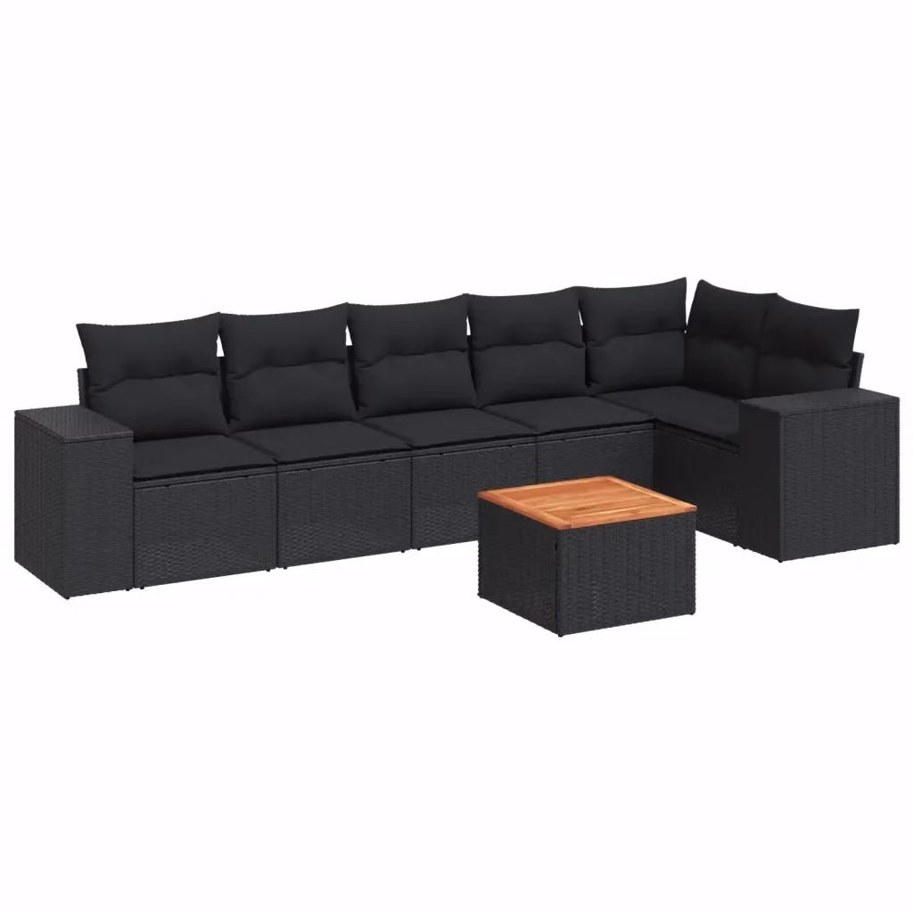 vidaXL Set Divani da Giardino a L con Cuscini 7pz in Polyrattan Nero e Legno di Acacia – 2