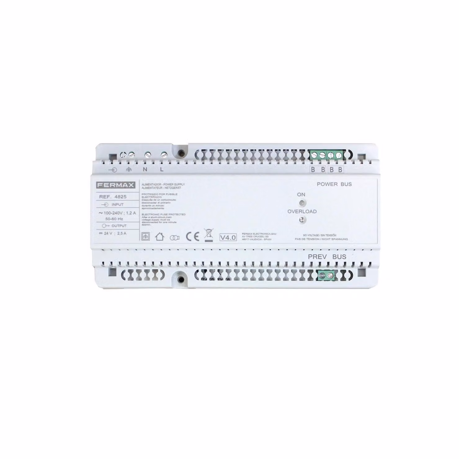 Alimentatore + Filtro FERMAX, conforme alla norma DIN10, 24VDC-2.5A, colore bianco