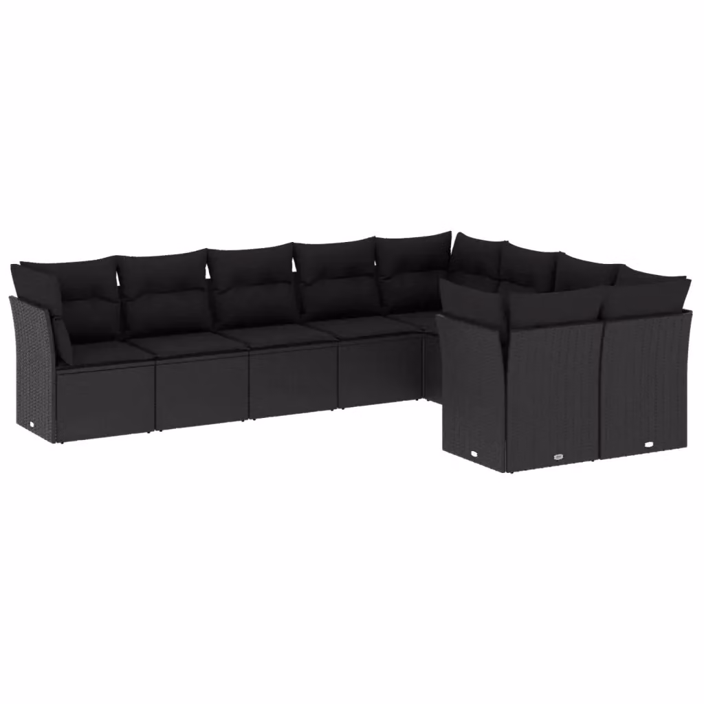Set di divani da giardino vidaXL a forma di L composto da 9 pezzi con cuscini neri in polyrattan e struttura in acciaio verniciato a polvere – 2
