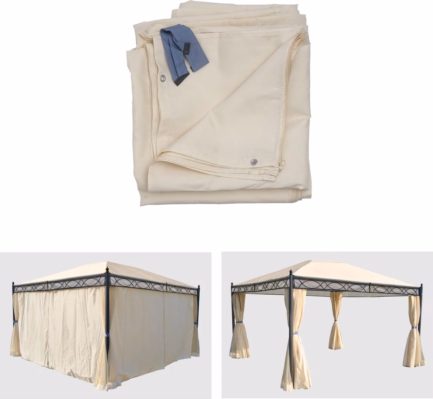 set di 4 pareti laterali per pergola Cadiz, parete laterale di ricambio per padiglione 4x3m, poliestere ~ crema