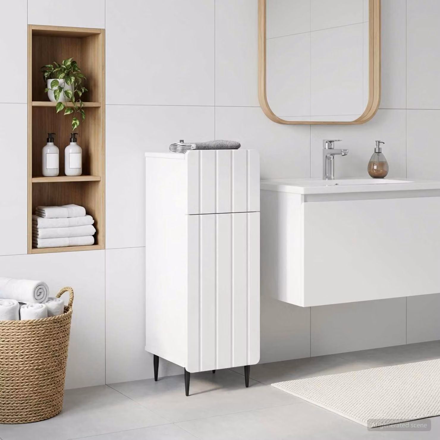 Mobiletto da bagno moderno vidaXL ZWOLLE bianco con ante a cerniera e ripiani interni L/P/H: 30 x 31 x 79,5 cm
