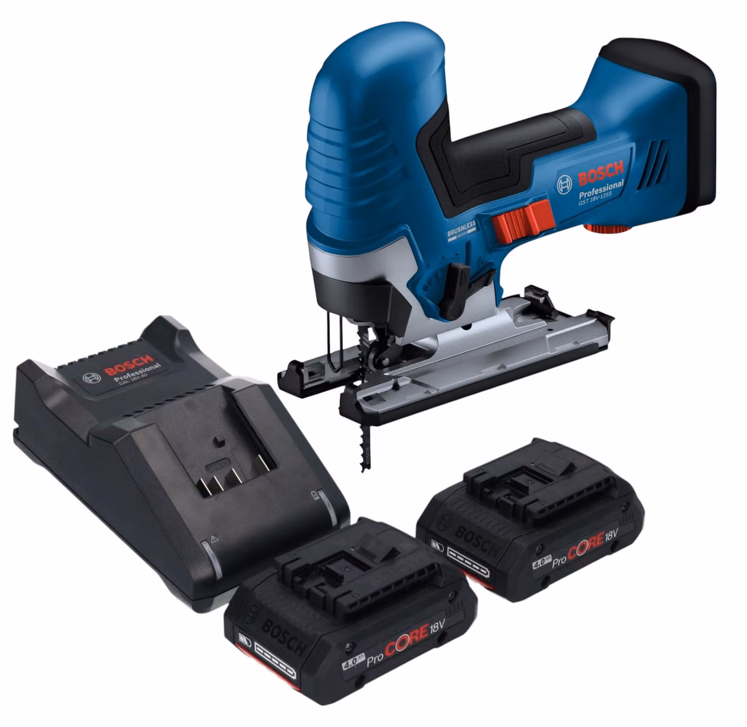 Bosch GST 18V-125 S Seghetto alternativo professionale a batteria 18 V 125 mm senza spazzole + 2x batteria ProCORE 4,0 Ah + caricabatterie