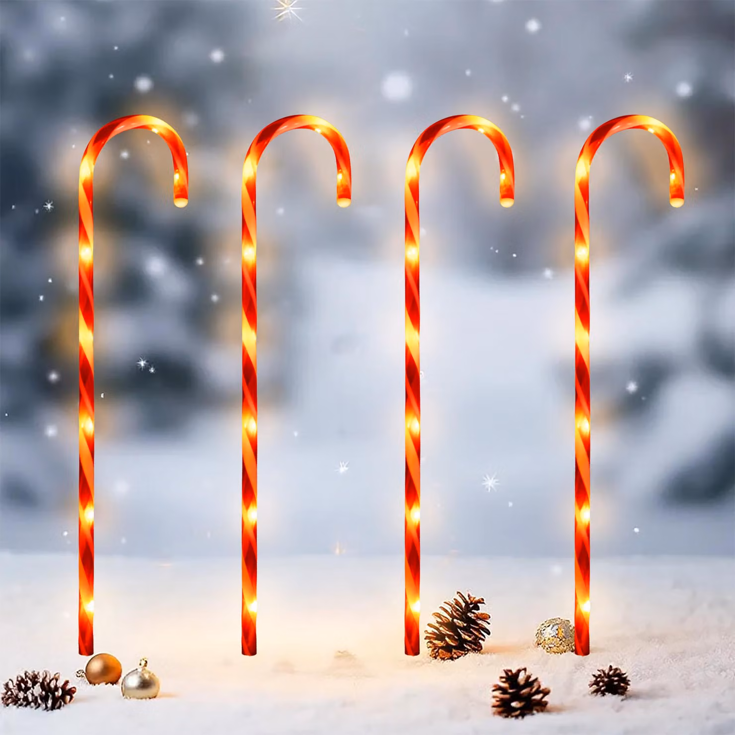 Bastoncini di zucchero XL LED per esterni con timer 74 cm - set di 4 - decorazione da giardino Natale a batteria
