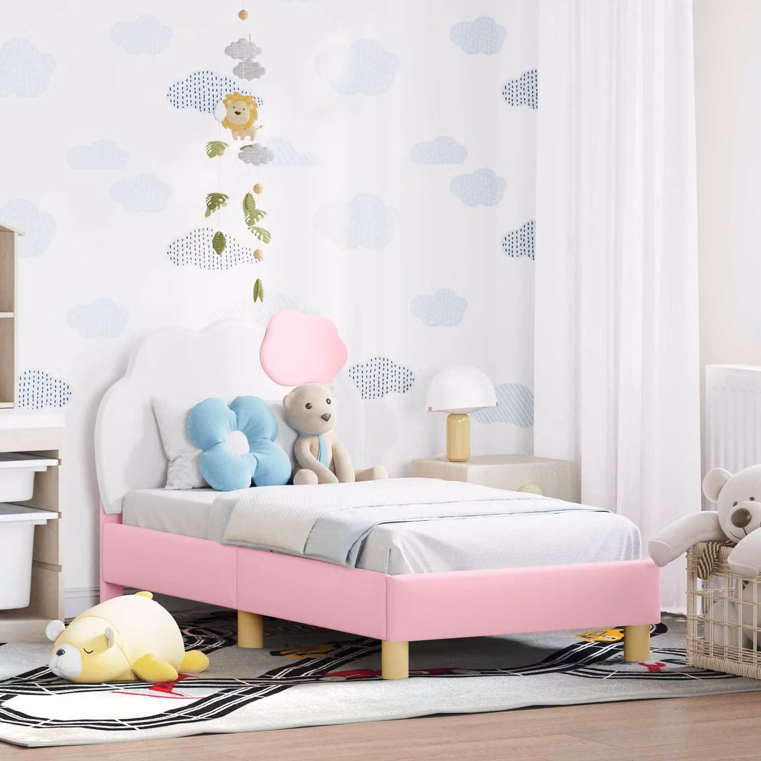Struttura letto per bambini vidaXL con testata imbottita in similpelle rosa, L 70 x P 140 cm