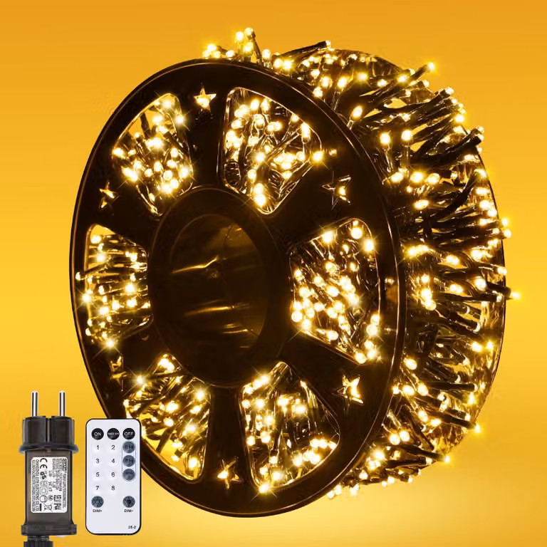 Catena luminosa a LED, filo di rame, 10 metri, 500 LED, luce bianco caldo