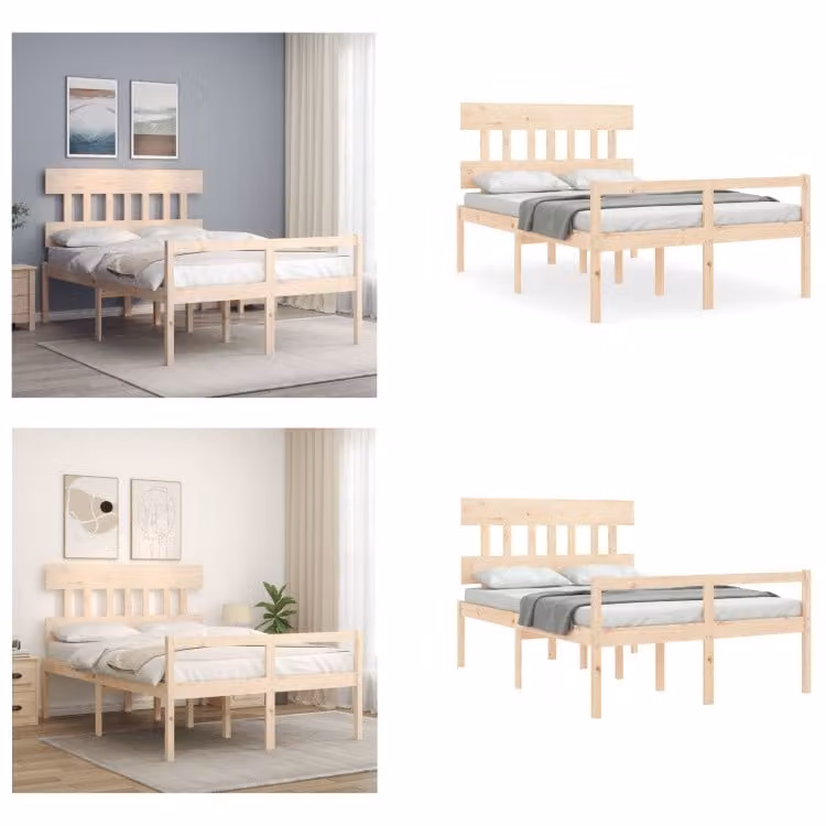 vidaXL Letto senior con testiera 140x190 cm in legno massiccio - Letto senior - Letti senior - Letti per anziani - Letti per anziani