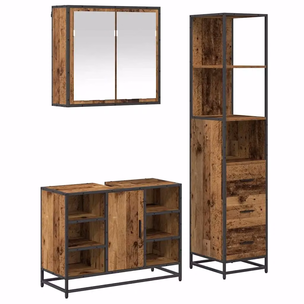 Set di mobili per il bagno vidaXL 3 pezzi in legno e metallo marrone L/P/H: 80 x 33 x 166 cm – 2