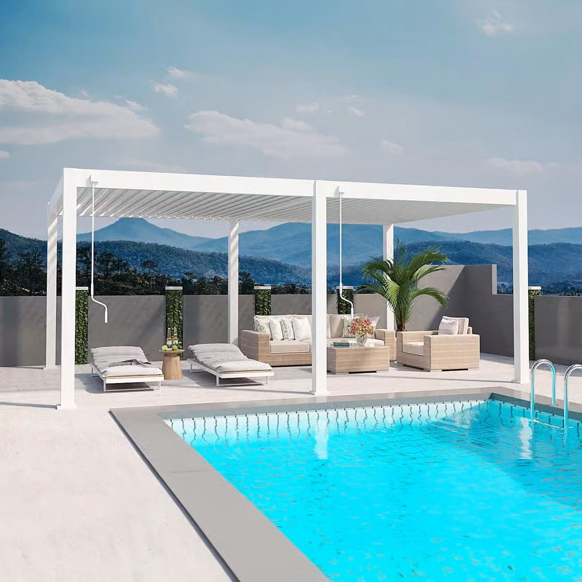 Pergola Weide Deluxe Plus interamente in alluminio 4x6 m con tetto a lamelle, indipendente, bianca