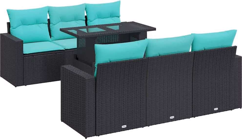 Set Divani da Giardino con Cuscini 7pz Nero Polyrattan Acacia
