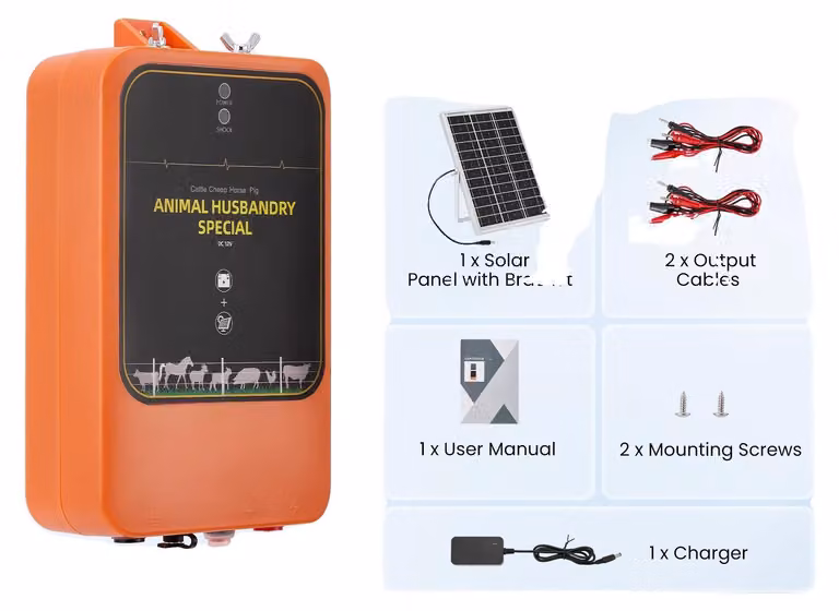 Dispositivo di alimentazione per recinzioni elettriche, portata di 10 km, compatibile con alimentazione solare e a corrente alternata, colore: bianco