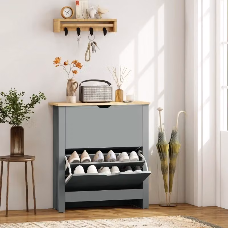Scarpiera moderna Mivray in legno grigio opaco con 2 cassetti a ribalta L: 72 cm, P: 26 cm, H: 80 cm – 2