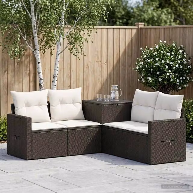 Set di divani 5 pz Nero e Bianco Crema 179 x 179 x 85 cm 3447869
