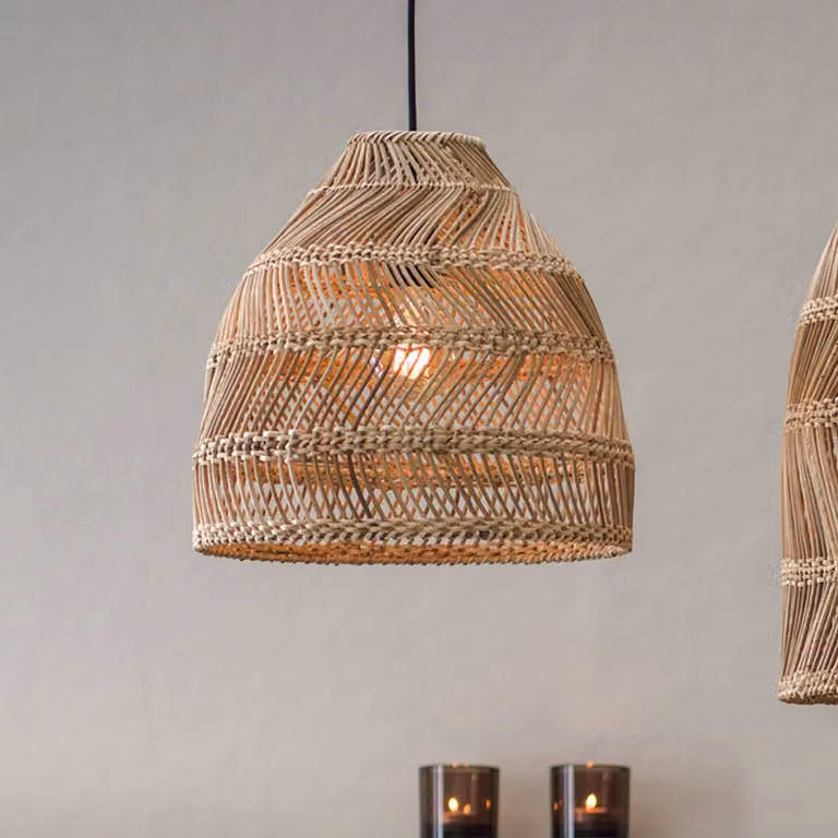 PR Home Lampada a sospensione da esterno Maja, rattan, Ø 36 cm, spina, IP44 dimmerabile, Legno chiaro, Legno