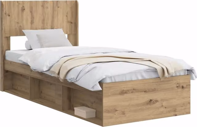 Letto singolo | Letto per adulti | Struttura del letto con stoccaggio e testata Rovere Artigianale
