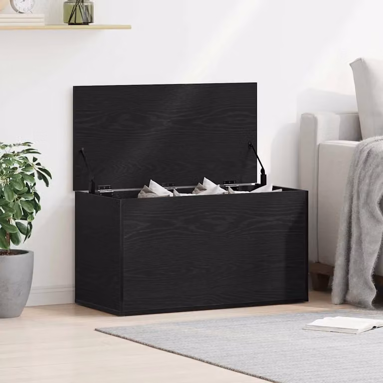 Scatola di stoccaggio vidaXL in legno MDF nero, L 84 cm x P 42 cm x H 46 cm