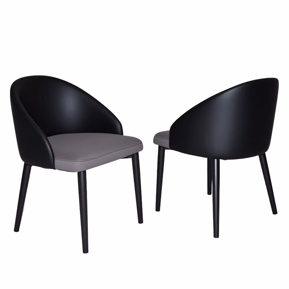 Set di 2 sedie da pranzo Minimal grigie con ecopelle nera, seduta in tessuto e gambe in metallo con schienale ergonomico – 2