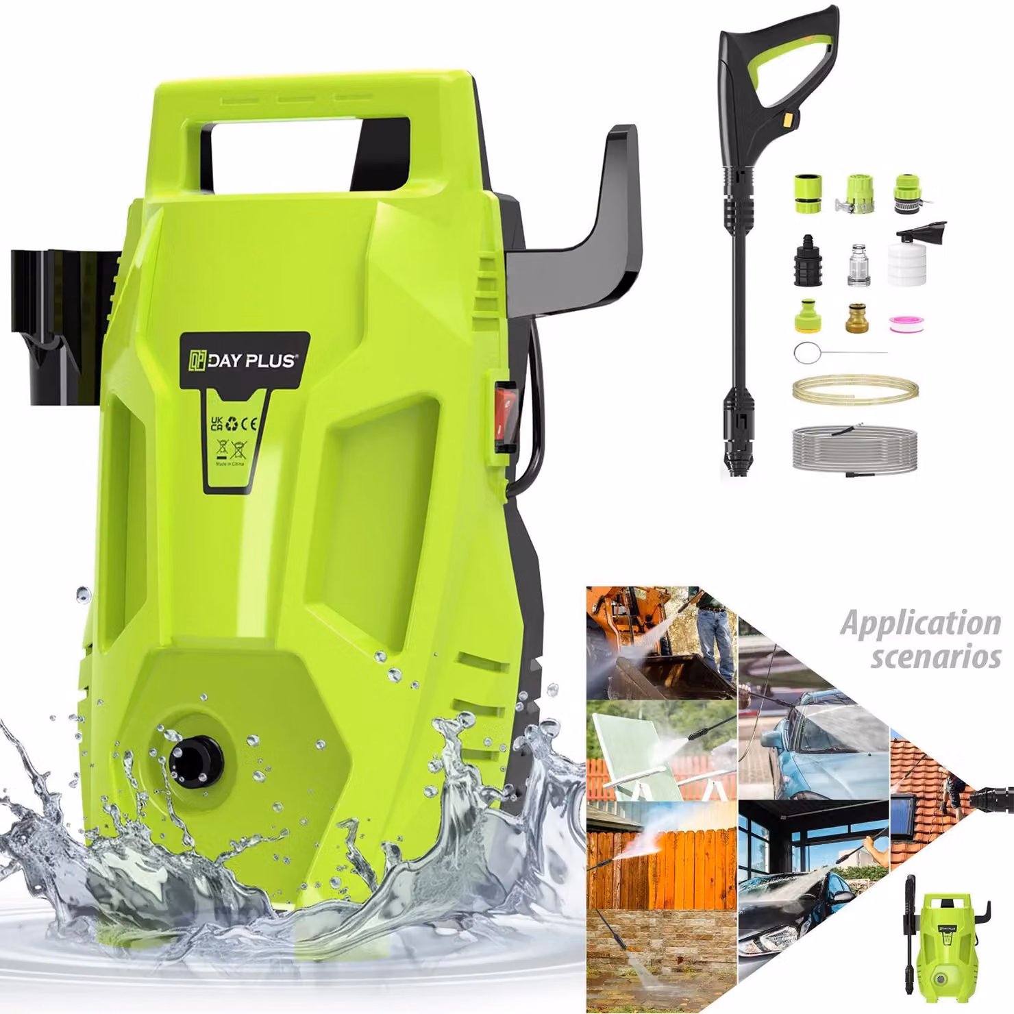 Idropulitrice - Elettrica - Potenza 5000 W - Pressione 350 bar / 5000 PSI - Portata 5 l/min - Tubo flessibile 7 m - Tensione 240 V - Verde