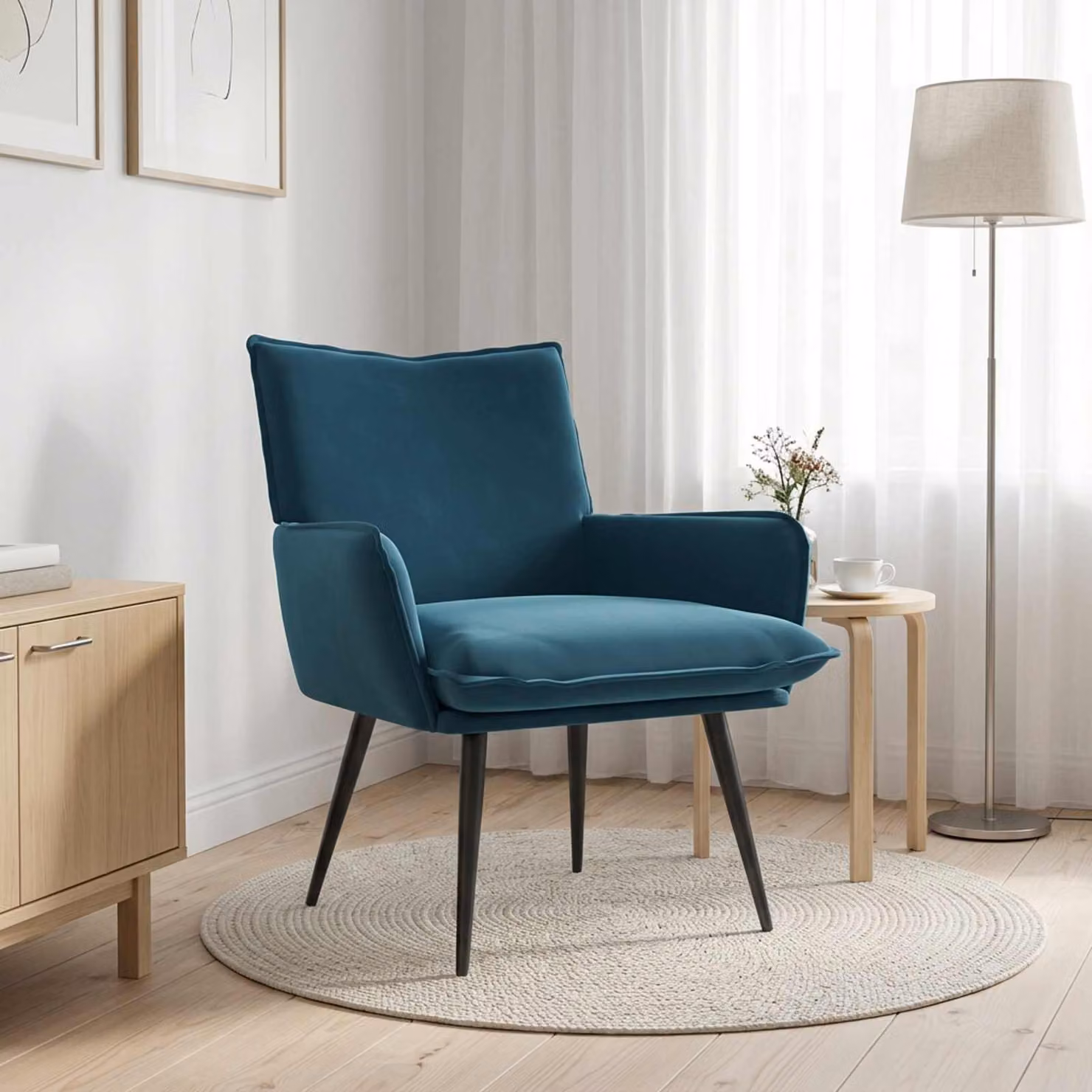 Poltrona moderna vidaXL in velluto blu con braccioli per soggiorno e camera da letto