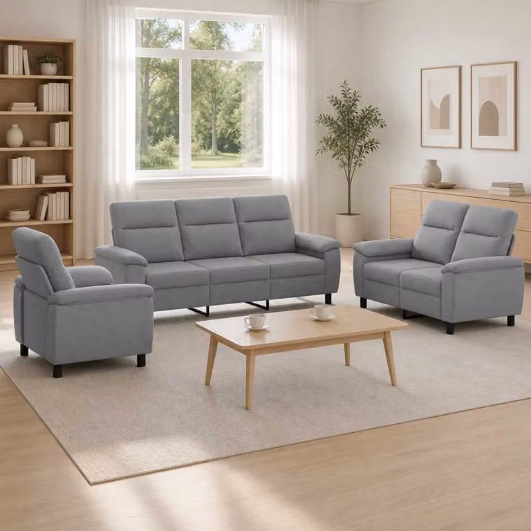 Set di divani moderno vidaXL in tessuto grigio con struttura in metallo per il tuo soggiorno