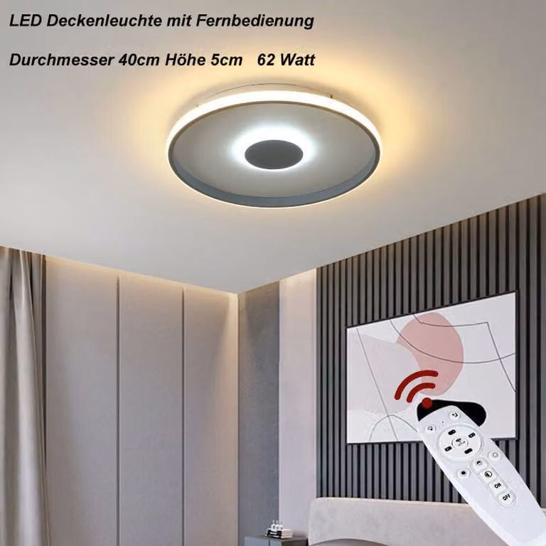 Plafoniera LED Plafoniera 9641YX, Ø 40 cm, 62W Telecomando Colore della luce/luminosità regolabile dimmerabile montatura in metallo laccato bianco/nero A+