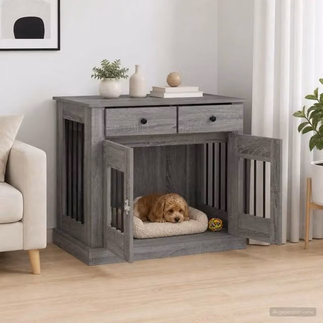 Mobile da cassa per cani Sonoma grigio vidaXL L 90 cm, P 47,5 cm, H 80 cm