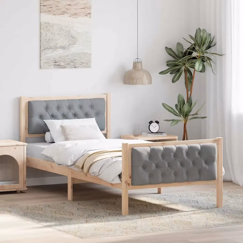 Letto singolo moderno in pino massello grigio L/P/H: 200 x 90 x 85,5 cm – 2