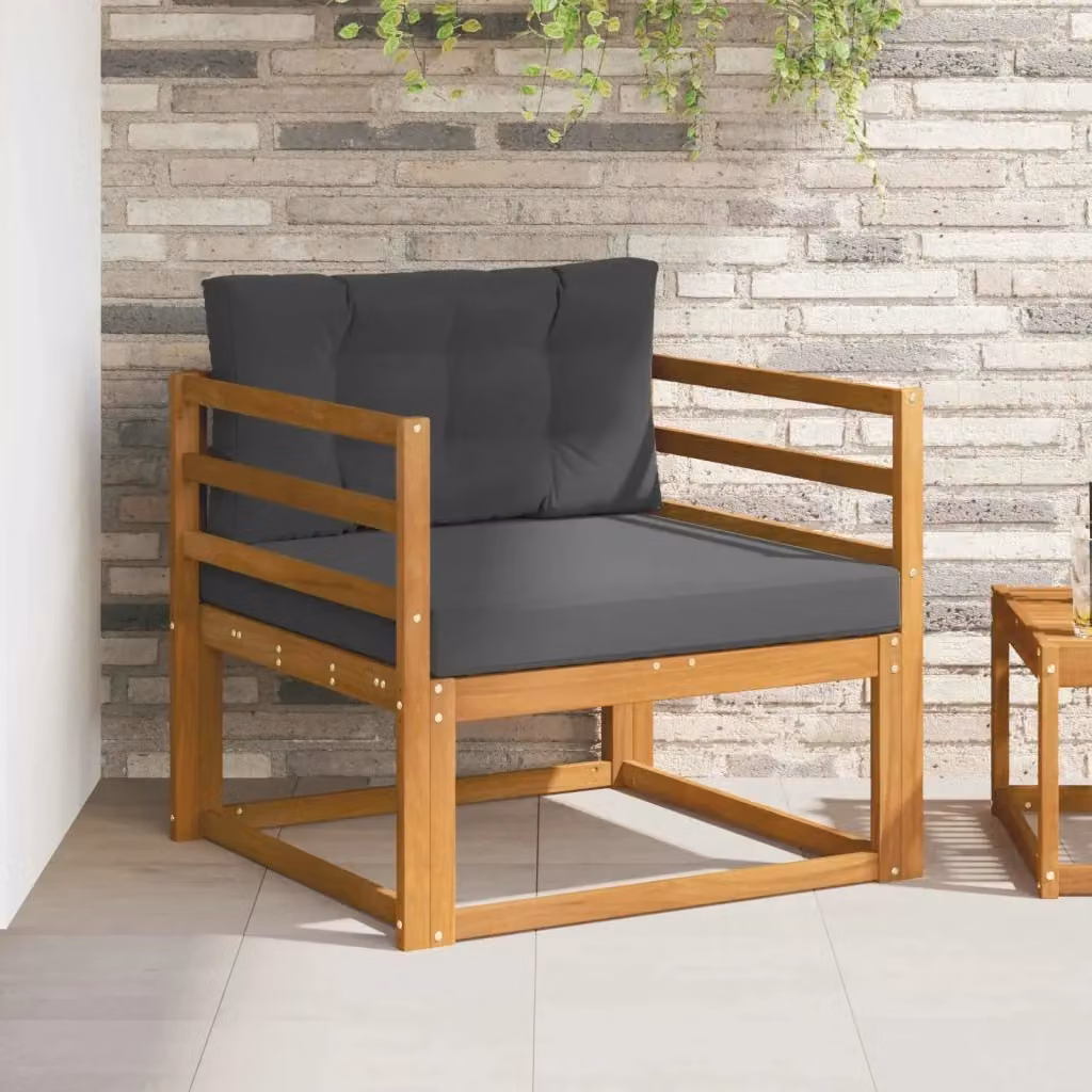 Divano centrale per esterno in legno di acacia naturale CFW7618350 con cuscini grigi e marroni – 2