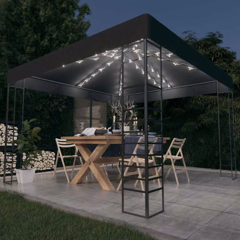 vidaXL Gazebo da Giardino Moderno con Luci LED Antracite L: 300 cm, P: 300 cm, H: 270 cm