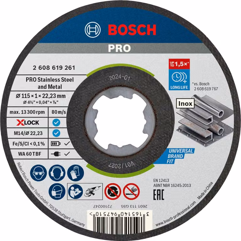 PRO Disco da taglio X-Lock in acciaio inox e metallo, 115 x 1 x 22,23 mm, diritto
