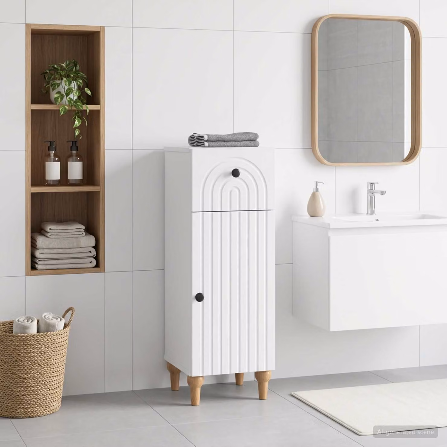vidaXL Mobiletto da Bagno ALKMAAR Bianco Moderno con Ante a Battente e Ripiani Interni L/P/H: 30 x 31 x 80 cm