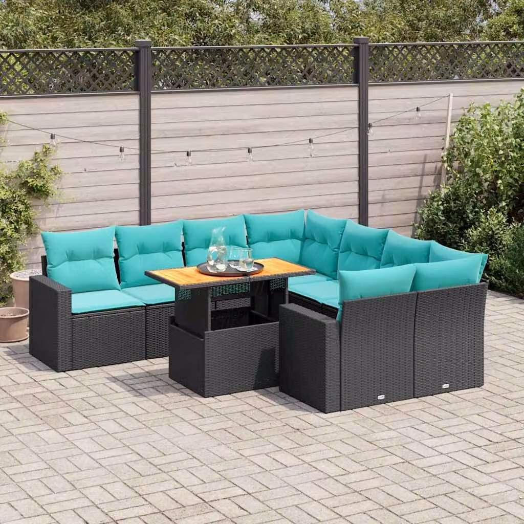 Maison Exclusive - Set da giardino 9 pezzi con cuscini in polyrattan nero