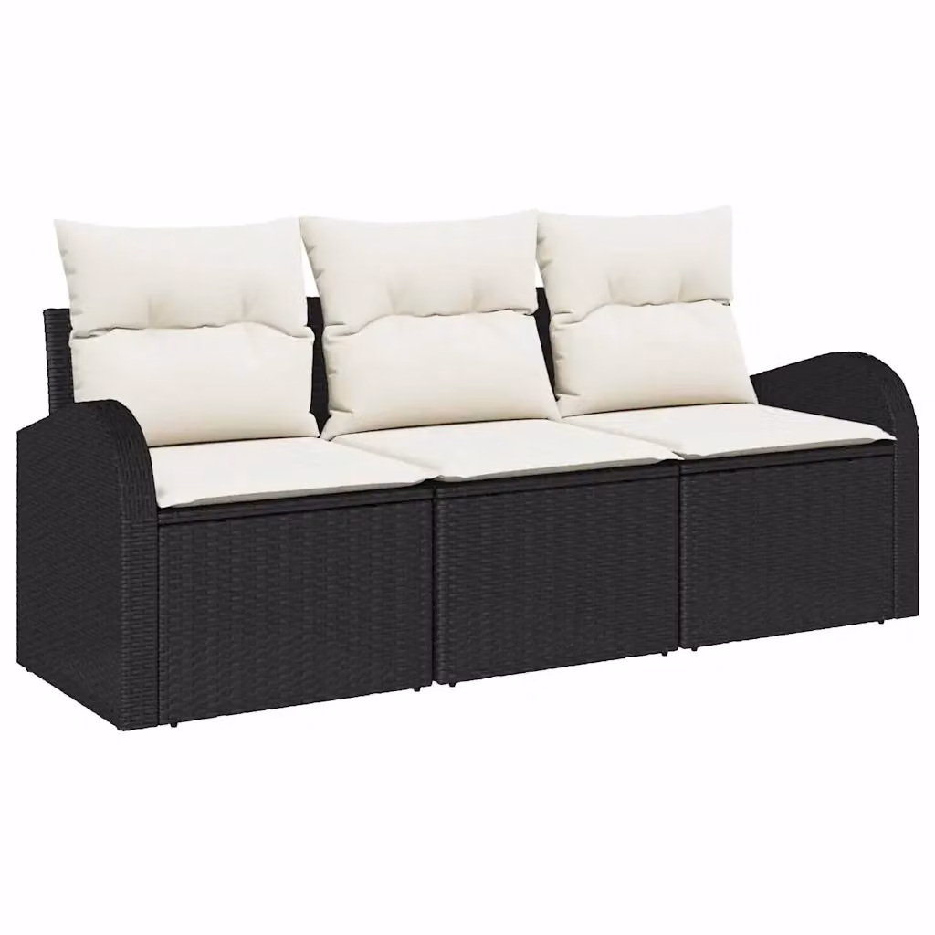 Set Divano da Giardino vidaXL in Rattan e Metallo Nero con Cuscini Imbottiti e Rivestimenti Rimovibili – 2