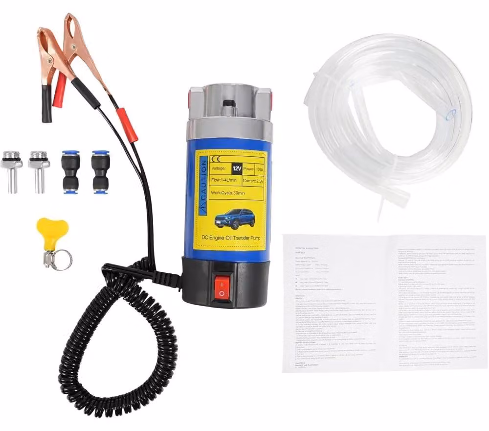 Pompa elettrica per olio idraulico - Pompa per olio del cambio da 12V - Pompa portatile per il trasferimento di olio - Ideale per il cambio dell'olio - Realizzata in ghisa e lega di alluminio - Resistente all'usura